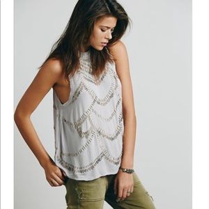 Free People embellished mock neck tank